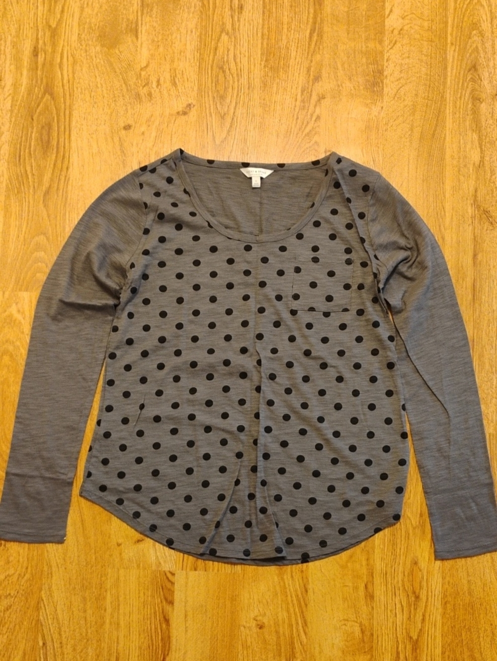 Lucky Brand Gray Long Sleeve Polka Dot Tee